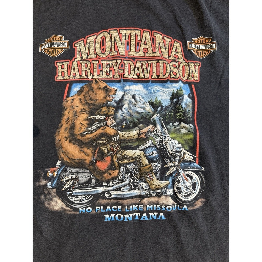 Harley Davidson Shirt M USA Made Missoula Montana Bear Biker Graphic Tee